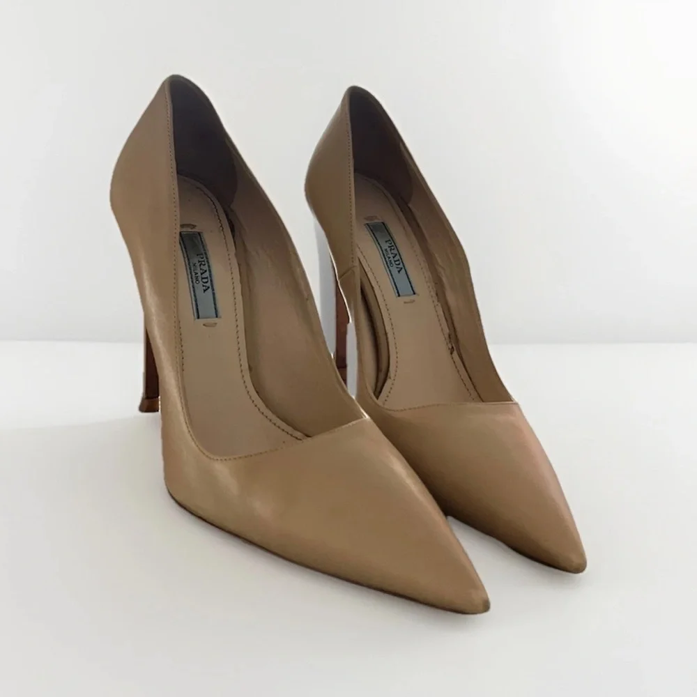 Prada Nude Leather Pointed Toe Pumps 38.5 - Picture 2 of 8
